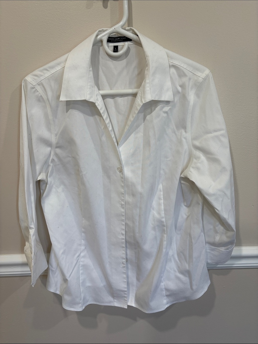 Jones New York White Button-Front Collared Blouse